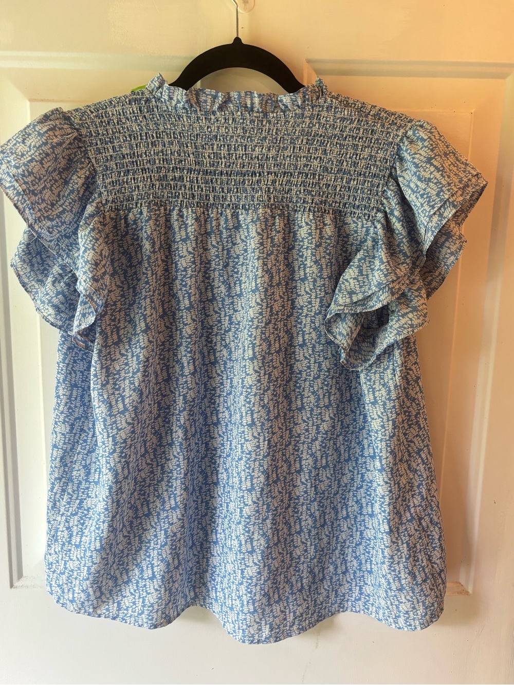 THML Blue and White Printed Smocked-Detail Tassel Top - Picture 2 of 3